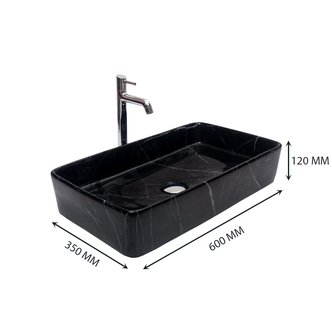 Ceramic Long Wash Basin (Black)