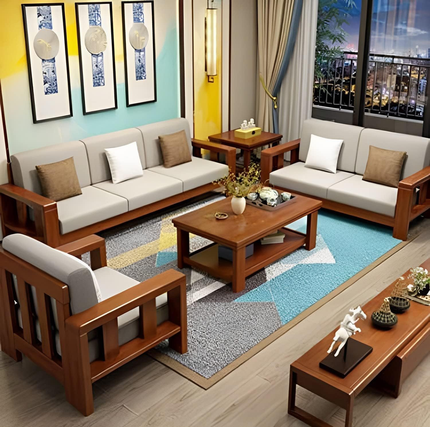 Premium Solid Sheesham Wood 6 Seater Sofa Set For Living Room
