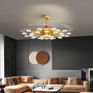 Blissbells 24 Gold Rings Ceiling Fan Chandelier with Remote Control Chandelier Ceiling Lamp  (Gold)