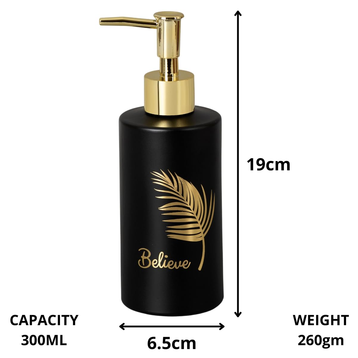 300ml Glass Liquid Soap Shampoo Dispenser (Black)