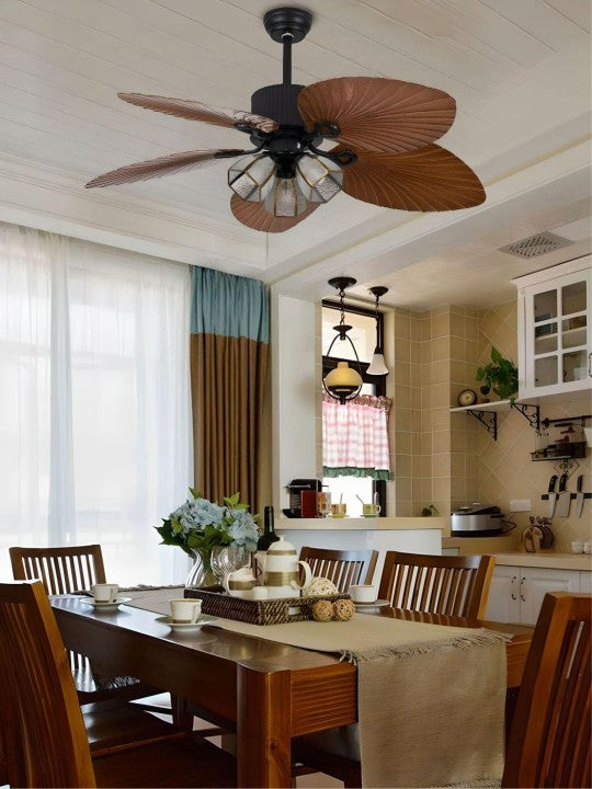 The Art House 5 Reversible Palm Leaf Blades 3 Speeds Ceiling Light Decoration Home/Restaurant