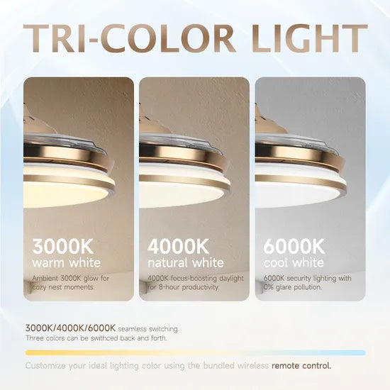 Fan with Lights and Remote, LED Ceiling Fan with Lights,Silent Motor, 3 Light Color Change, 4 Timing Options,for Dining Room,Kitchen,Bedroom,Living Room,Silver.