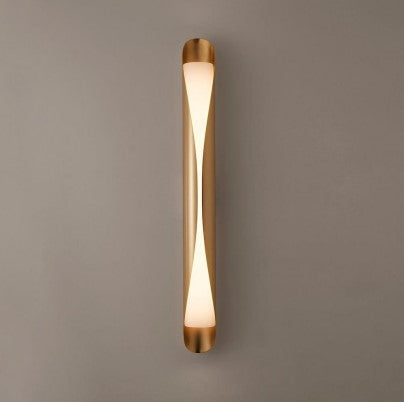 LED long wall light, with a gold finish.