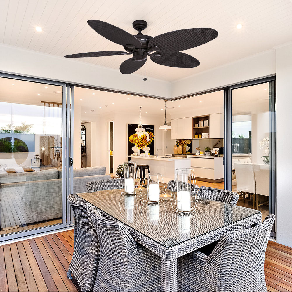 Ceiling Fans Tropical Fan, 5 Leaf Blades, Indoor/Outdoor, Damp Rated.