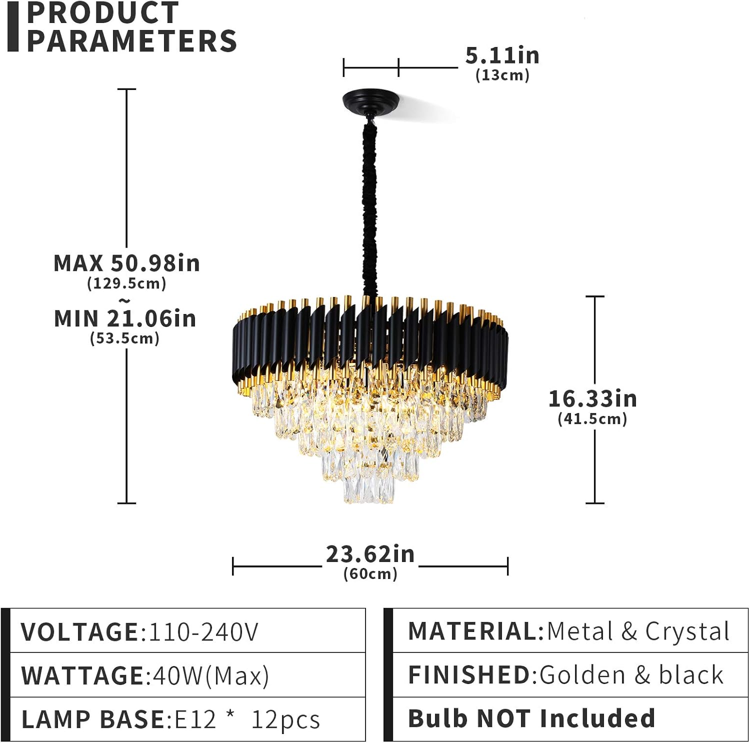 Modern Chandelier Gold and Black Crystal Chandeliers