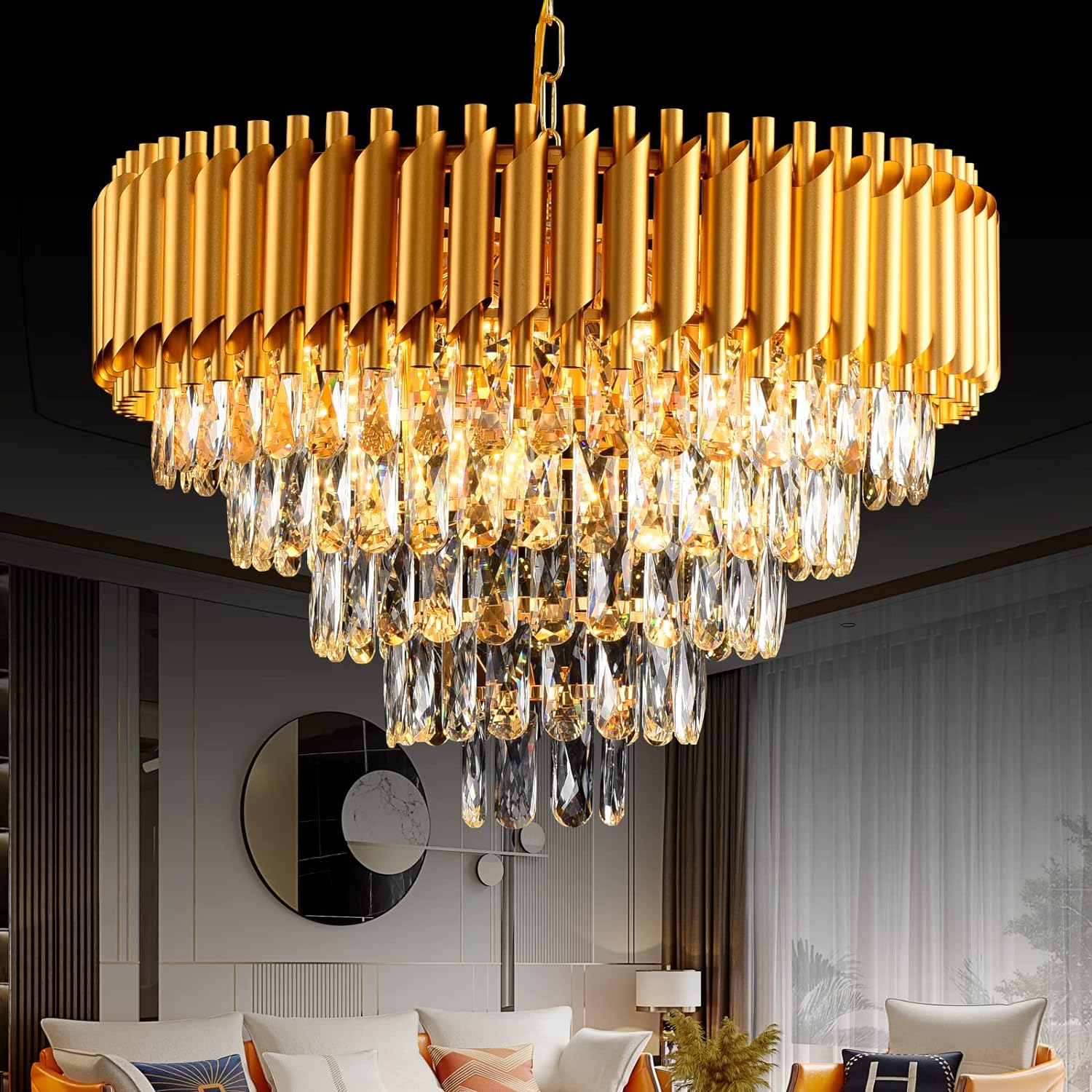 600mm Modern Crystal Chandelier for Dining Room (Gold)