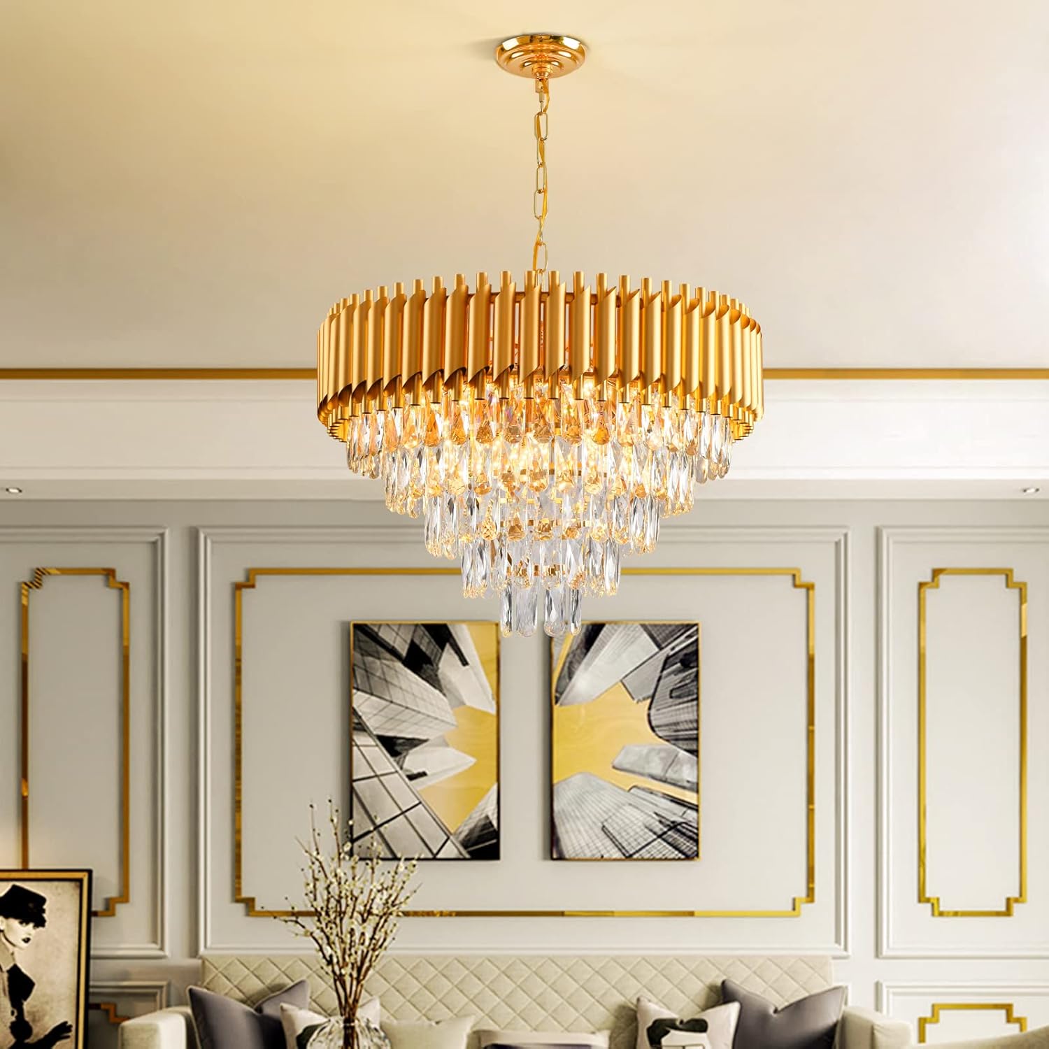 600mm Modern Crystal Chandelier for Dining Room (Gold)