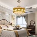 Crystal Ceiling Fans with Lights Retractable Blades Remote Control Modern Luxury LED Chandelier Fan.