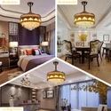 Crystal Ceiling Fans with Lights Retractable Blades Remote Control Modern Luxury LED Chandelier Fan.