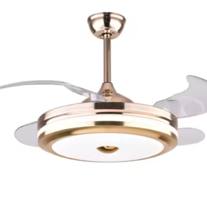 Reversible Retractable Ceiling Fans with LED Light and Remote Control, Ceiling fan Chandelier with 4 Clear ABS Blade, Dining Room Fandelier Indoor Ceiling Light with Fans (Gold)