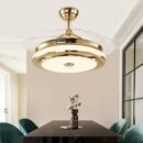 Reversible Retractable Ceiling Fans with LED Light and Remote Control, Ceiling fan Chandelier with 4 Clear ABS Blade, Dining Room Fandelier Indoor Ceiling Light with Fans (Gold)