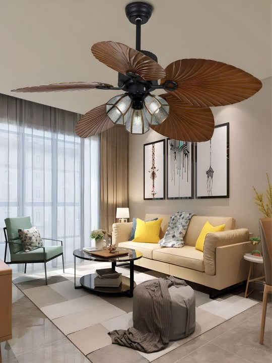 The Art House 5 Reversible Palm Leaf Blades 3 Speeds Ceiling Light Decoration Home/Restaurant