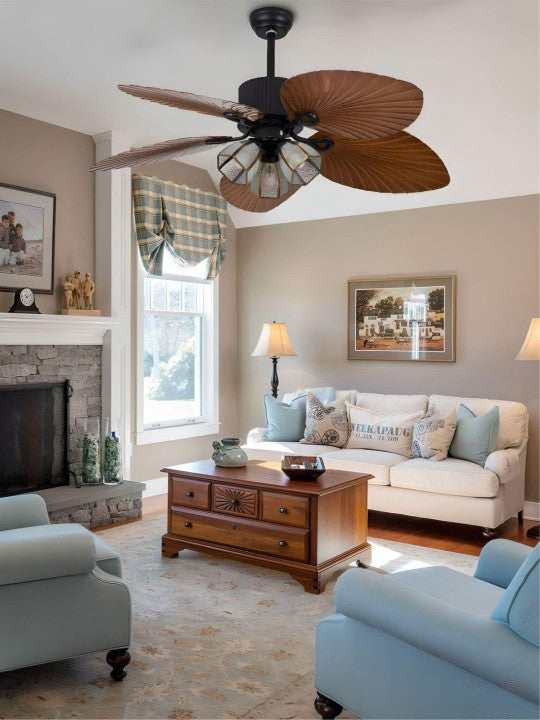LED Ceiling Fan with Light and Remote Control Creative Vintage Ceiling Light, Fan Light, Forward and Reverse Function.