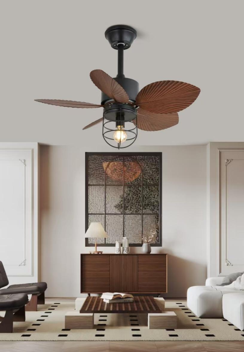 Balinese Style Tropical Palm Leaf Ceiling Fan with Light.