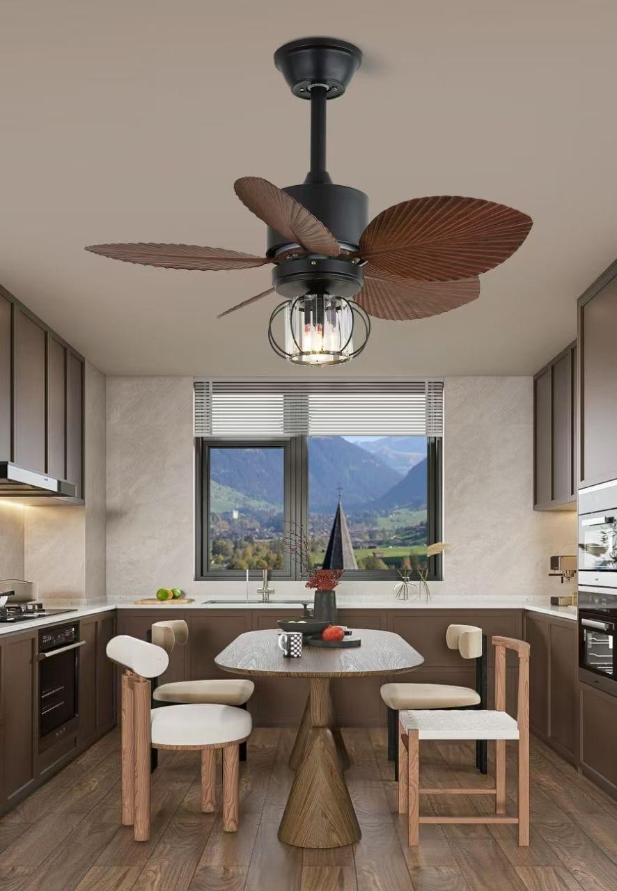 Balinese Style Tropical Palm Leaf Ceiling Fan with Light.