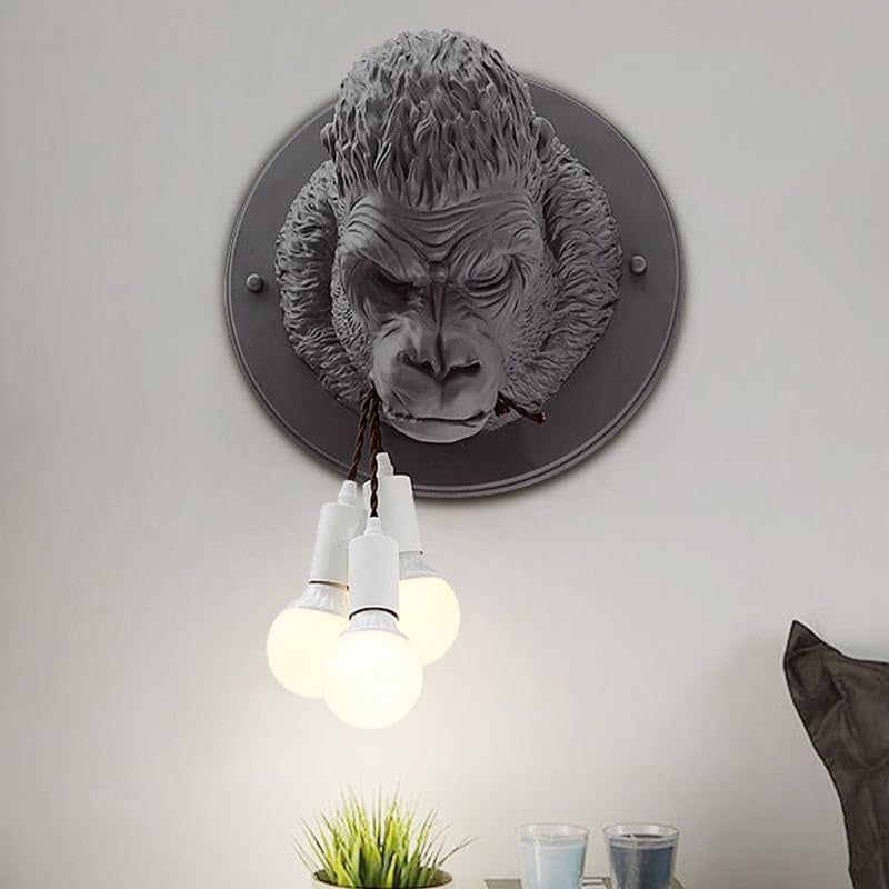 Wall Mounted Gorilla Head Antique Decorative Wall Scone Light Lamp