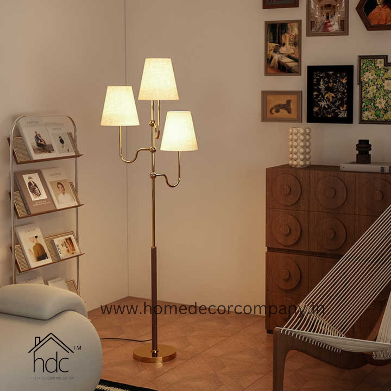 Triple Shade Golden Floor Lamp