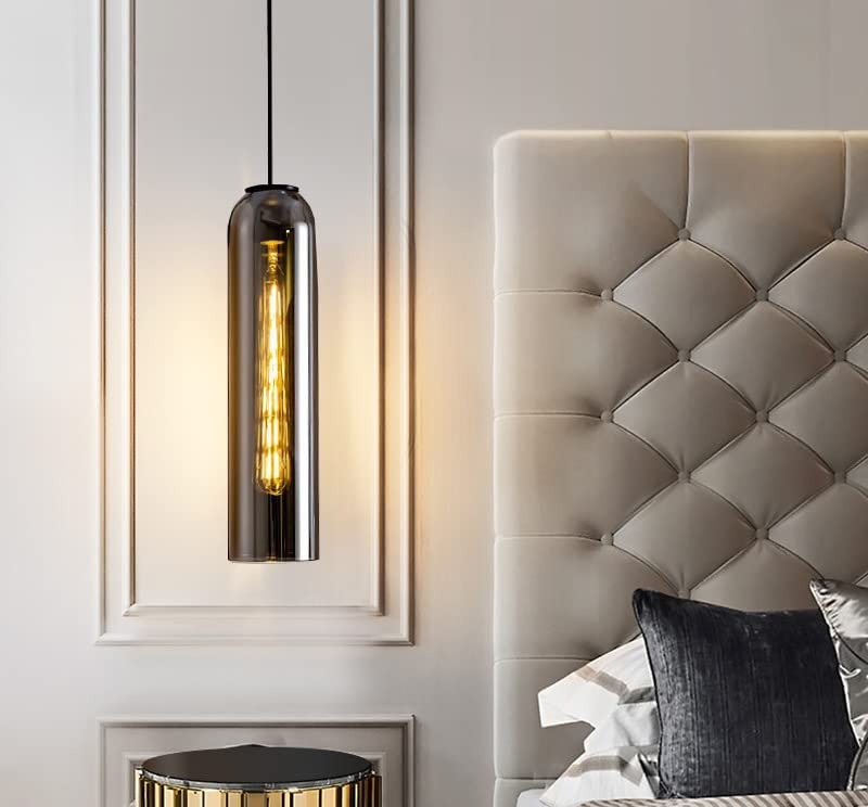 LED Gold Long Smokey Glass Pendant Lamp Ceiling Light
