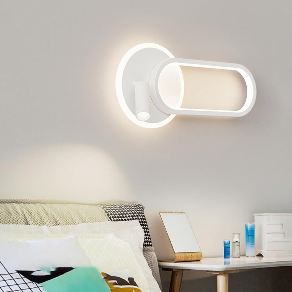 Modern Ring LED Wall Light, Metal Linear Wall Lamps with Swivel Spotlight