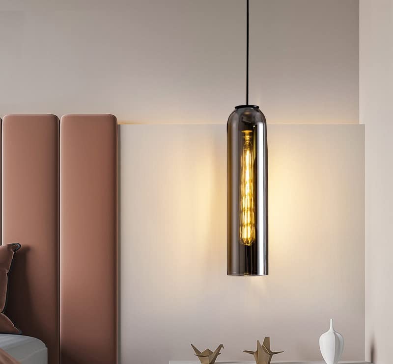 LED Gold Long Smokey Glass Pendant Lamp Ceiling Light