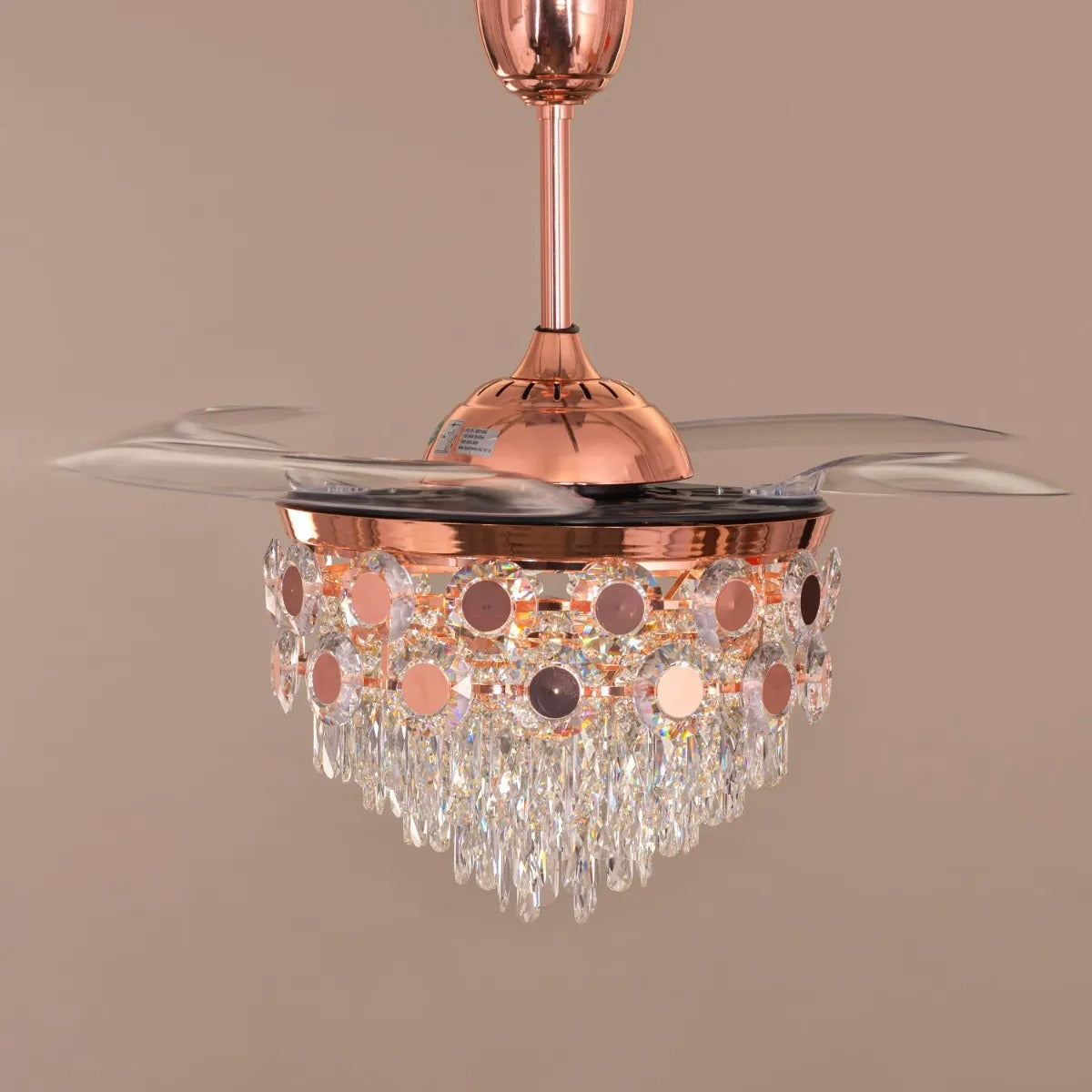 Luxury Rose Gold Retractable Ceiling Fan + Chandelier Light (with Remote Control)