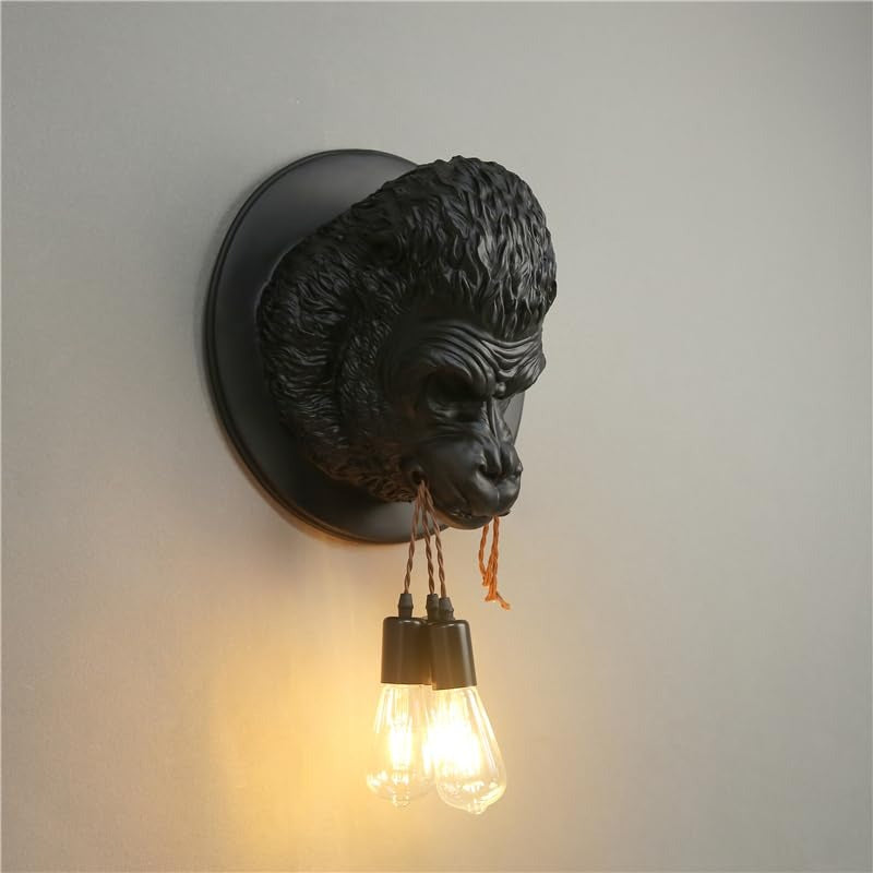 Wall Mounted Gorilla Head Antique Decorative Wall Scone Light Lamp