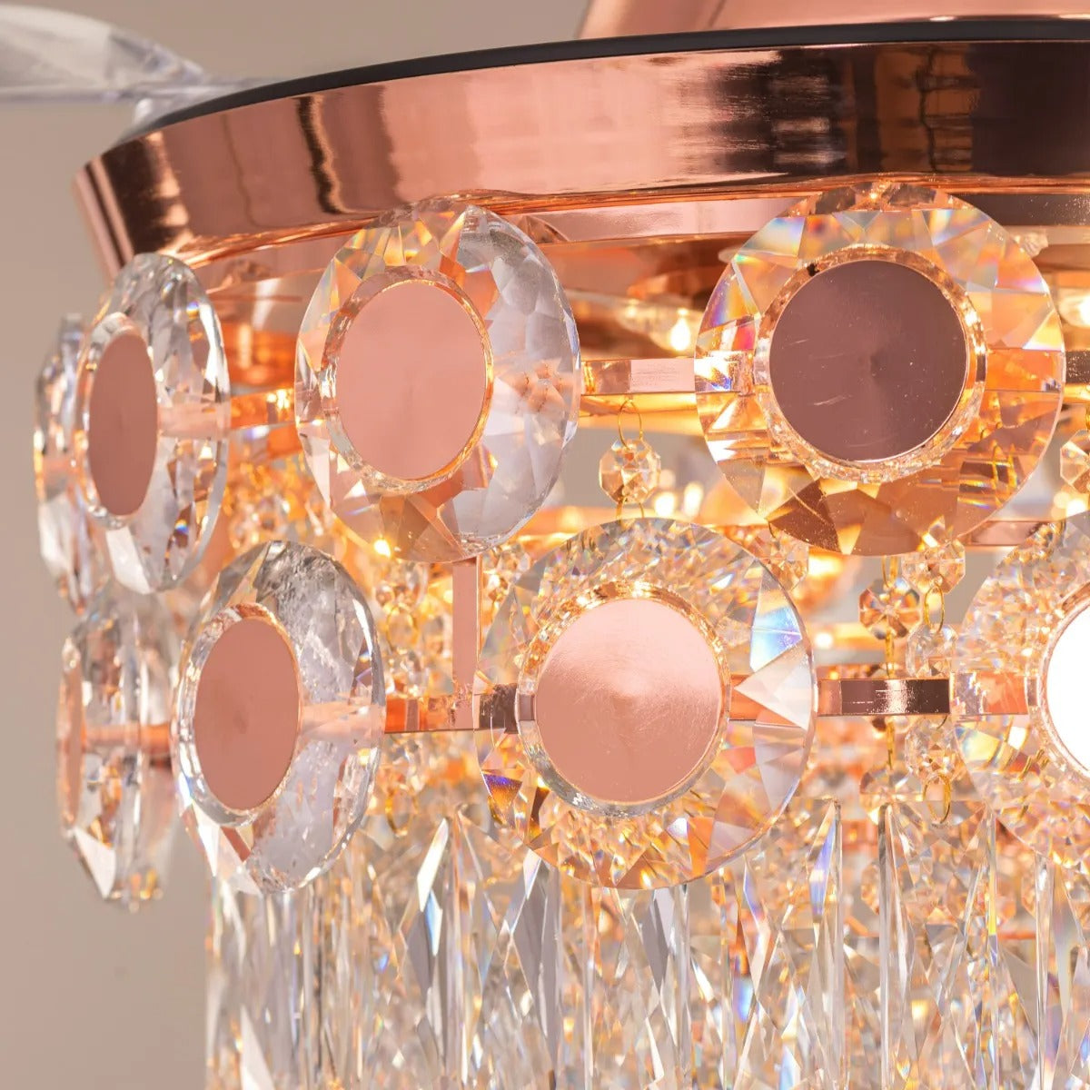 Luxury Rose Gold Retractable Ceiling Fan + Chandelier Light (with Remote Control)