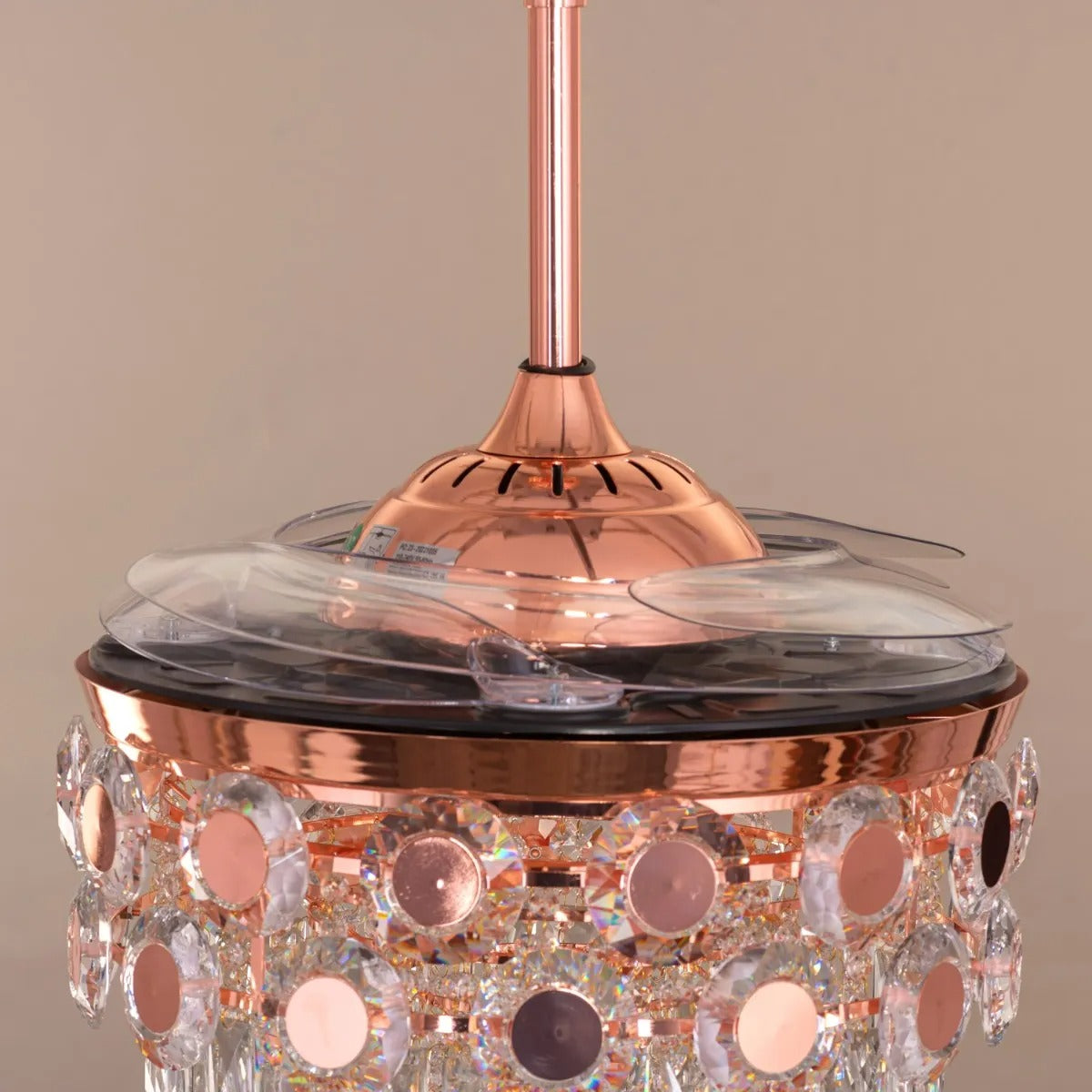 Luxury Rose Gold Retractable Ceiling Fan + Chandelier Light (with Remote Control)