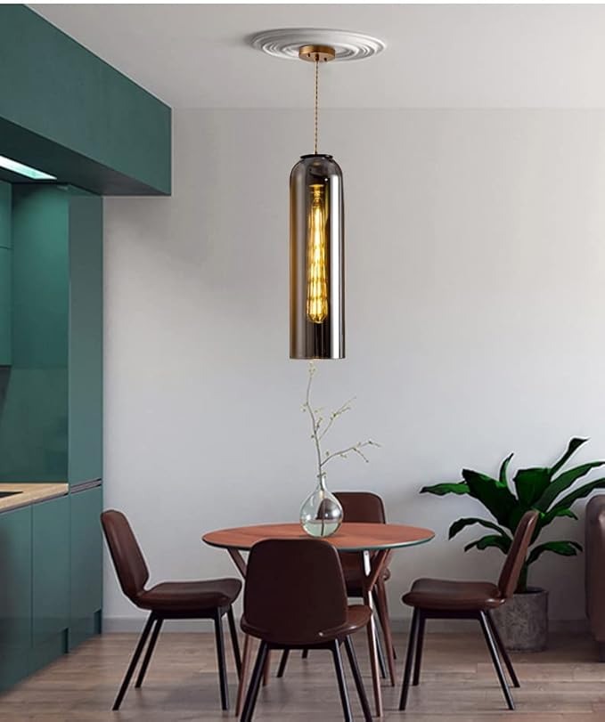 LED Gold Long Smokey Glass Pendant Lamp Ceiling Light
