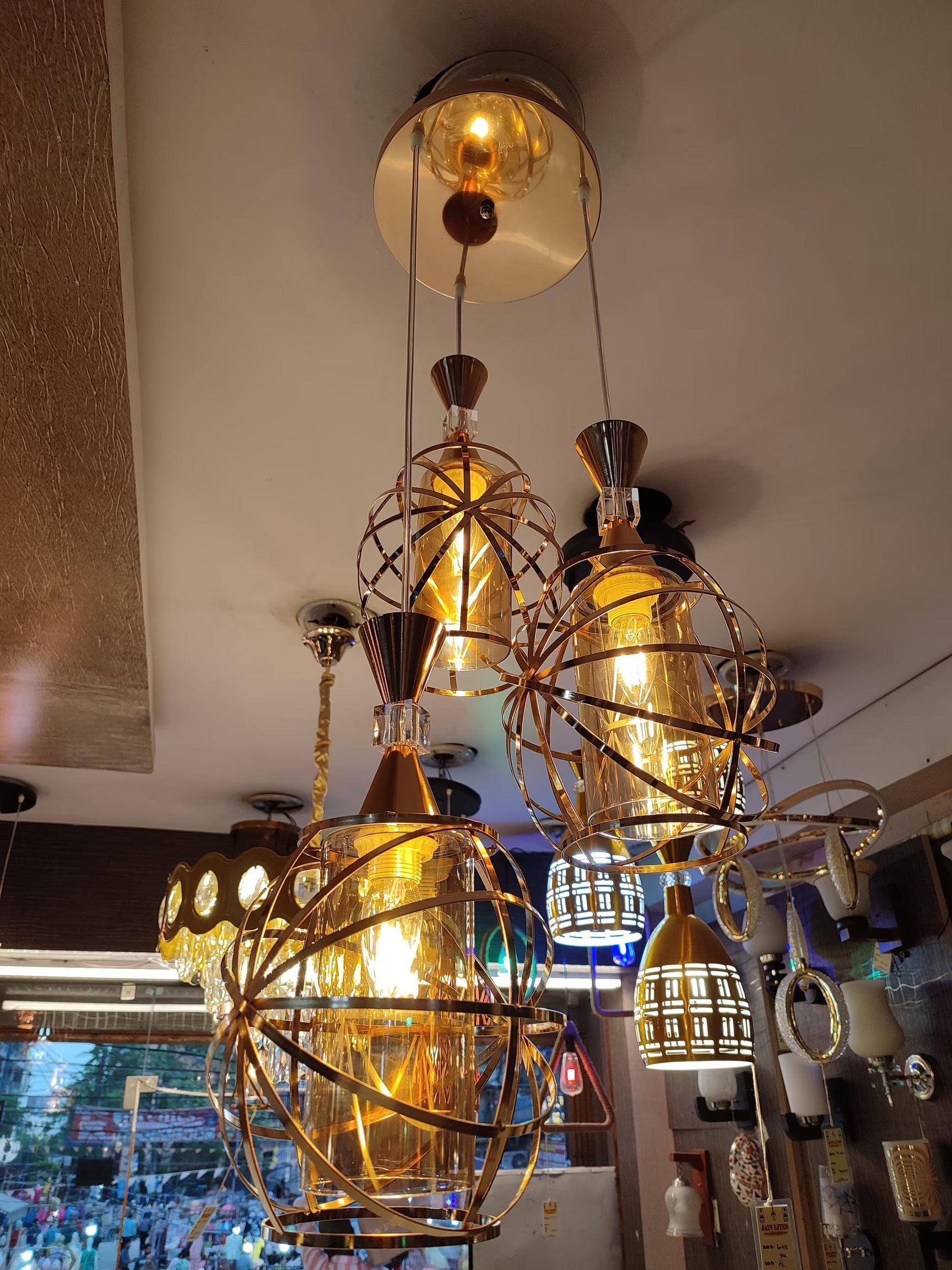 Gold Pendant Lighting 3-Light Hanging Light Fixtures Metal Glass Pendant Light