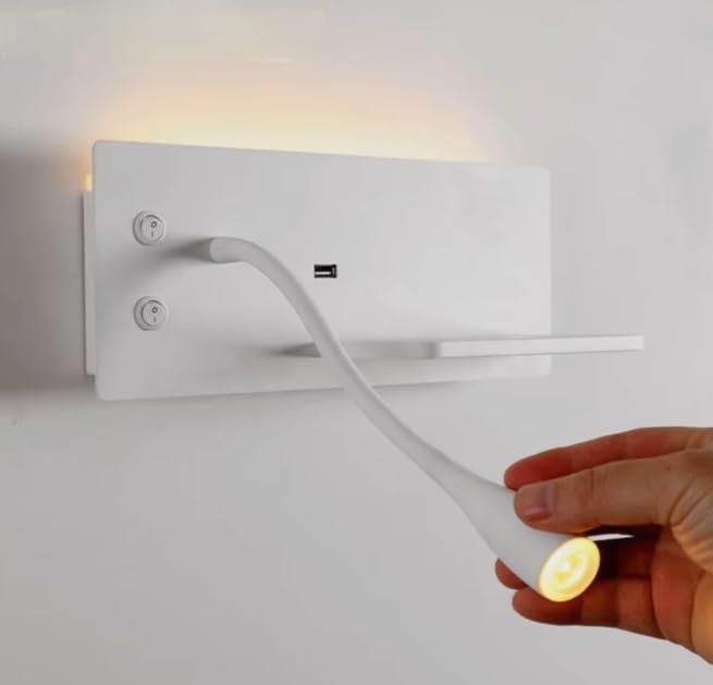 Wall Spotlight with Adjustable Head, Wireless and USB Charging for Bedside-Warm White