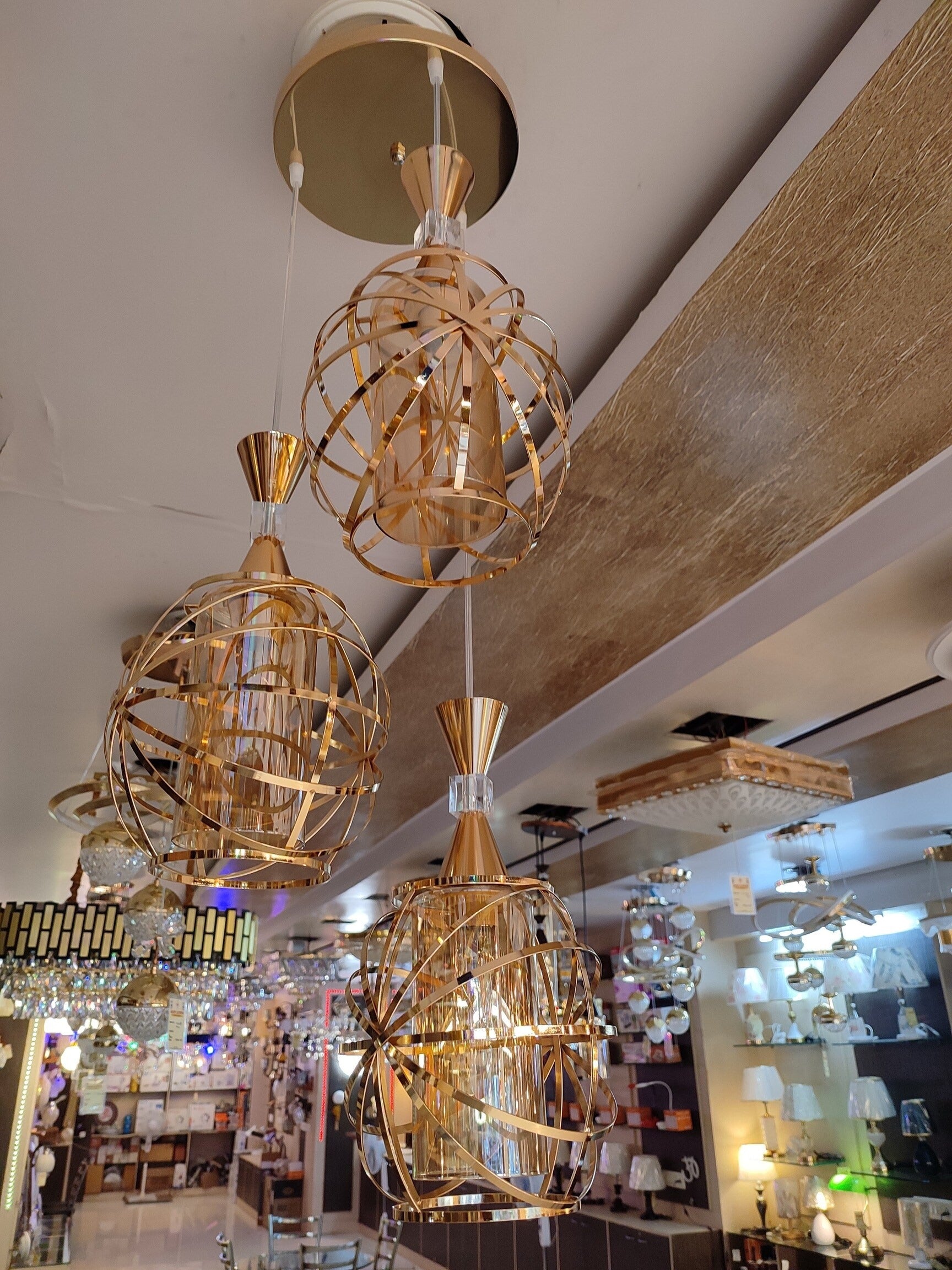 Gold Pendant Lighting 3-Light Hanging Light Fixtures Metal Glass Pendant Light
