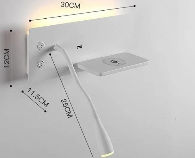 Wall Spotlight with Adjustable Head, Wireless and USB Charging for Bedside-Warm White