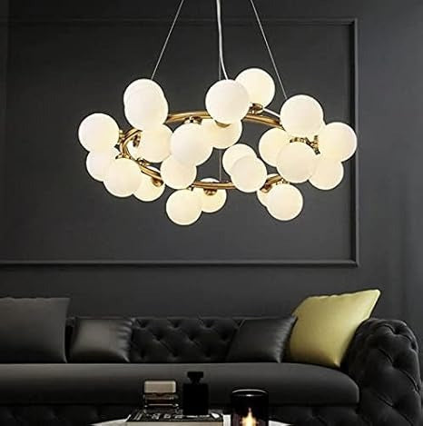 Gold Frosted Glass Chandelier Ceiling Lights Hanging - Warm White-AC