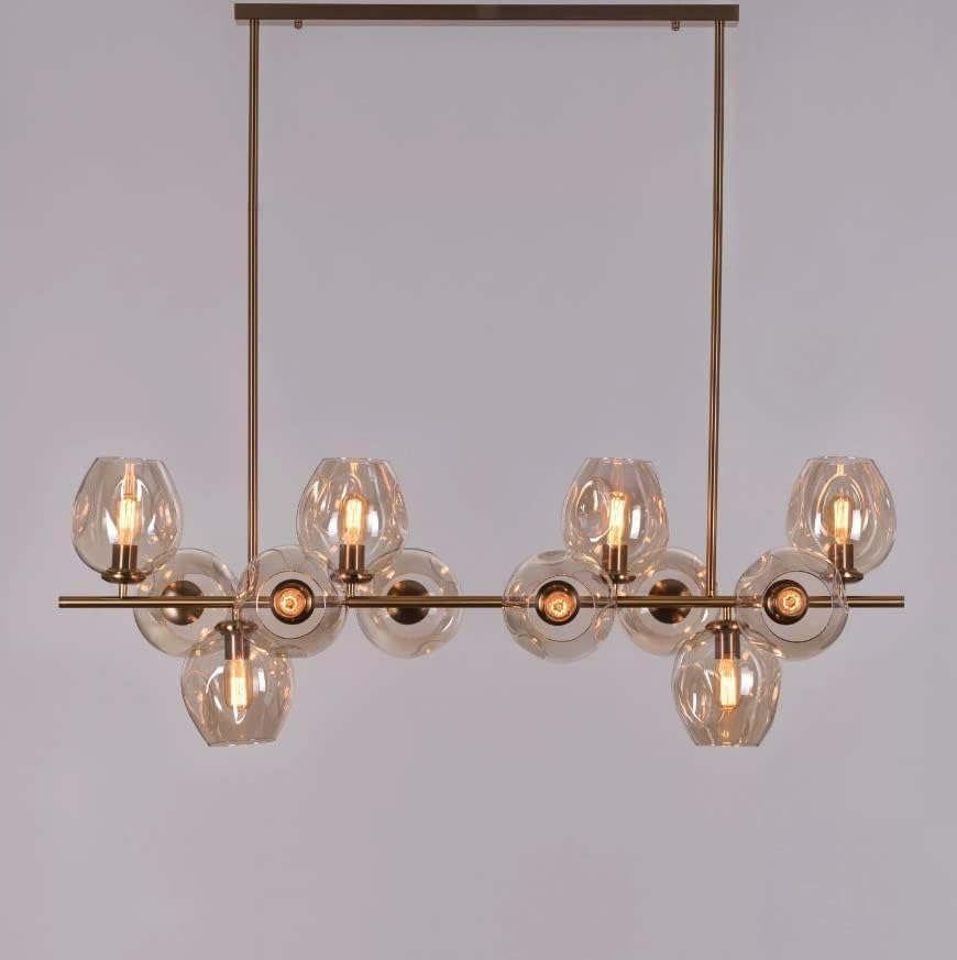 Gold Metal Amber Glass Chandelier Ceiling Light - Warm White