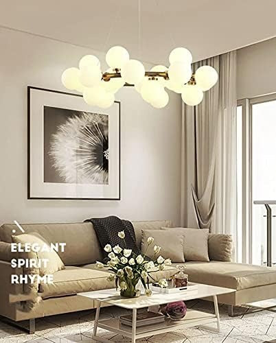 Gold Frosted Glass Chandelier Ceiling Lights Hanging - Warm White-AC