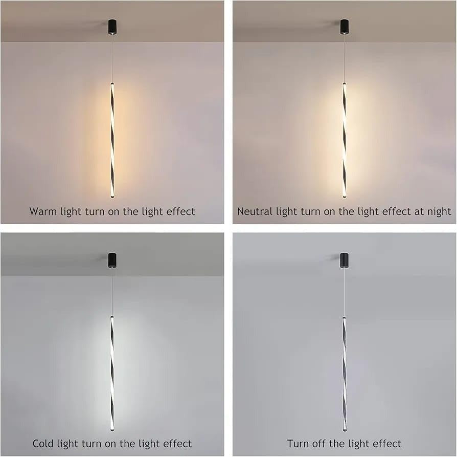 Long Tube LED Black and White Twisted Profile Pendant Hanging Light