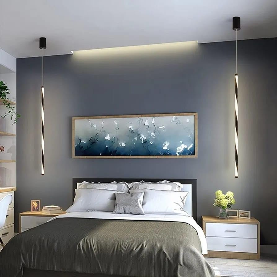 Long Tube LED Black and White Twisted Profile Pendant Hanging Light