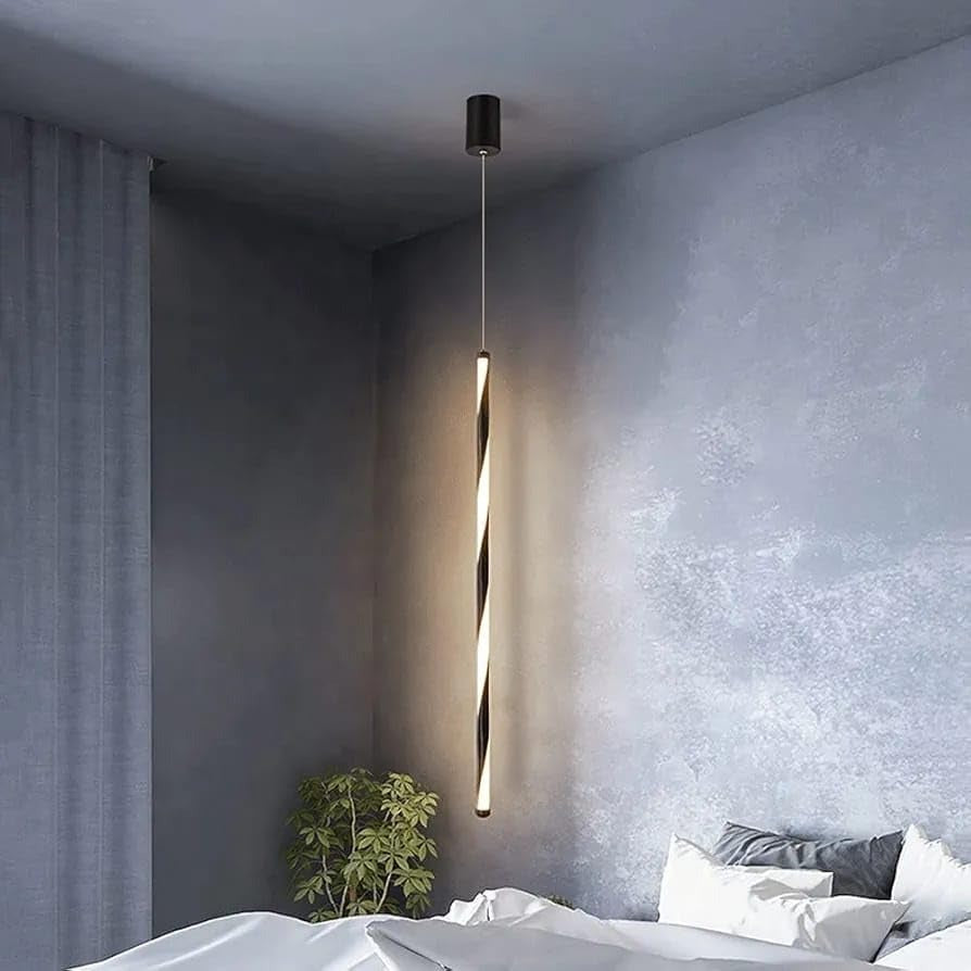 Long Tube LED Black and White Twisted Profile Pendant Hanging Light