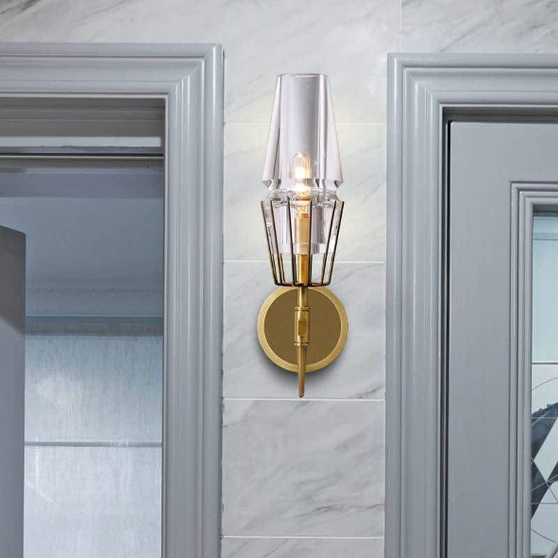 Gold Metal Clear Glass Wall Light Copper Metal - Gold Warm White