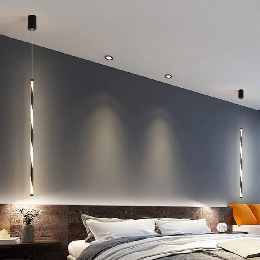 Long Tube LED Black and White Twisted Profile Pendant Hanging Light