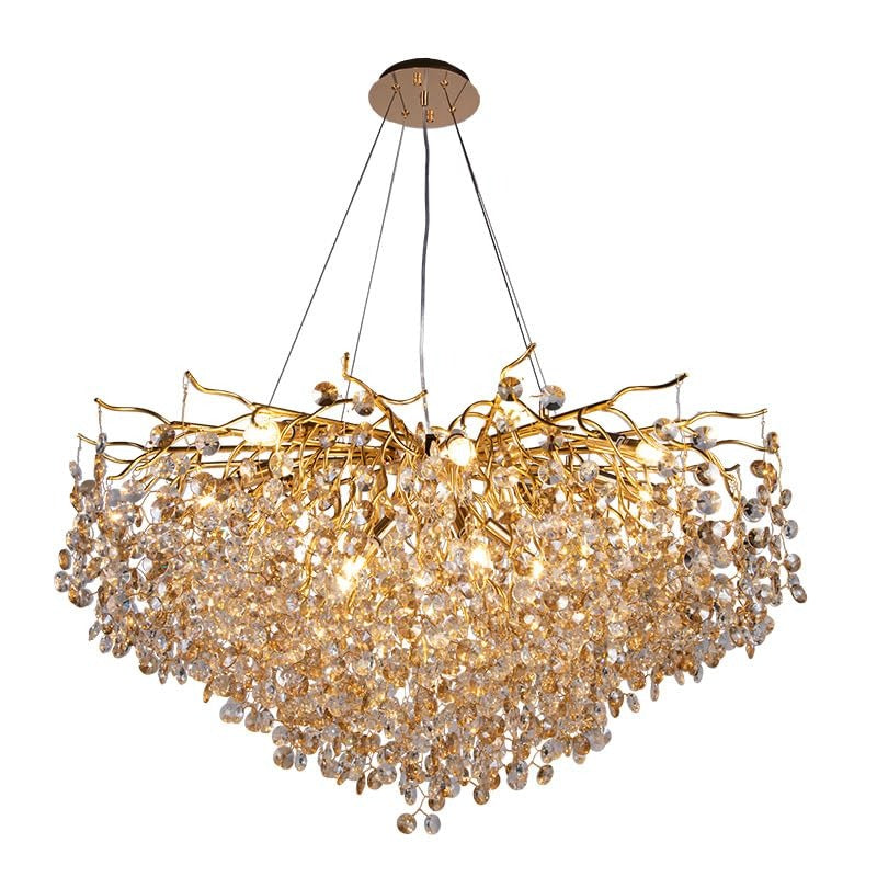 Crystal Gold LED Tree Chandelier Light for Living Room Round Dining Room Chandelier