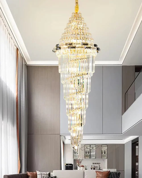 Modern Light Luxury Staircase Long Chandelier Aluminum Crystal Tree-shaped Lamp Hotel Villa Lobby
