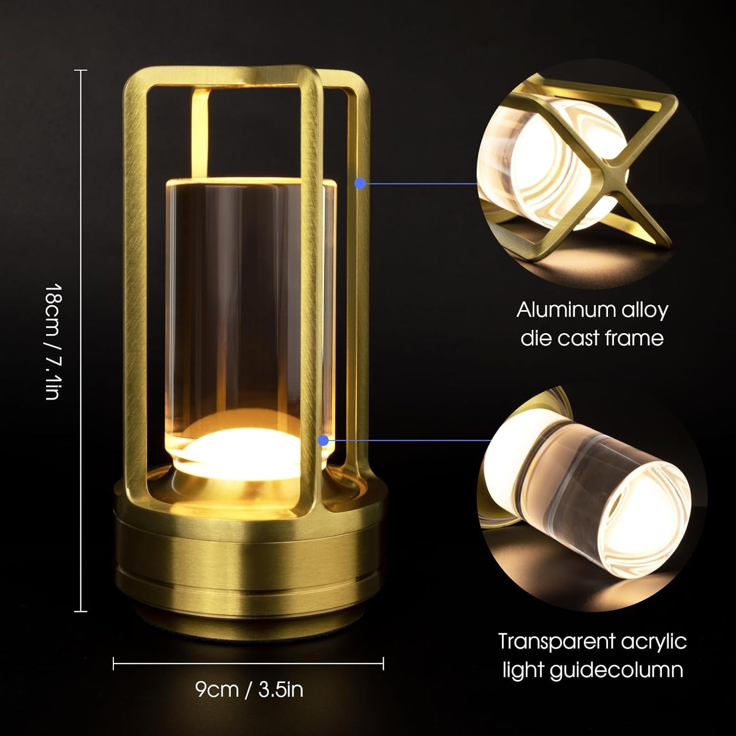 Table Lamp for Outdoor Indoor, Portable Metal Desk Lamp, Rechargeable LED Crystal Lantern Lamp