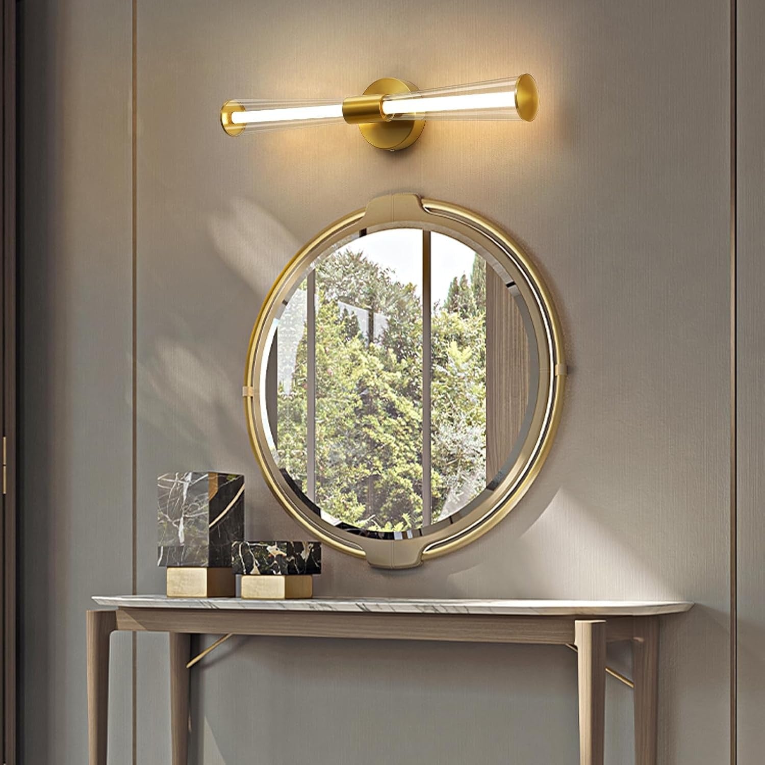 Gold Vanity Light for Bathroom Modern Bathroom Light Fixture Dimmable LED 23inch Horizontal/Vertical Bathroom Wall