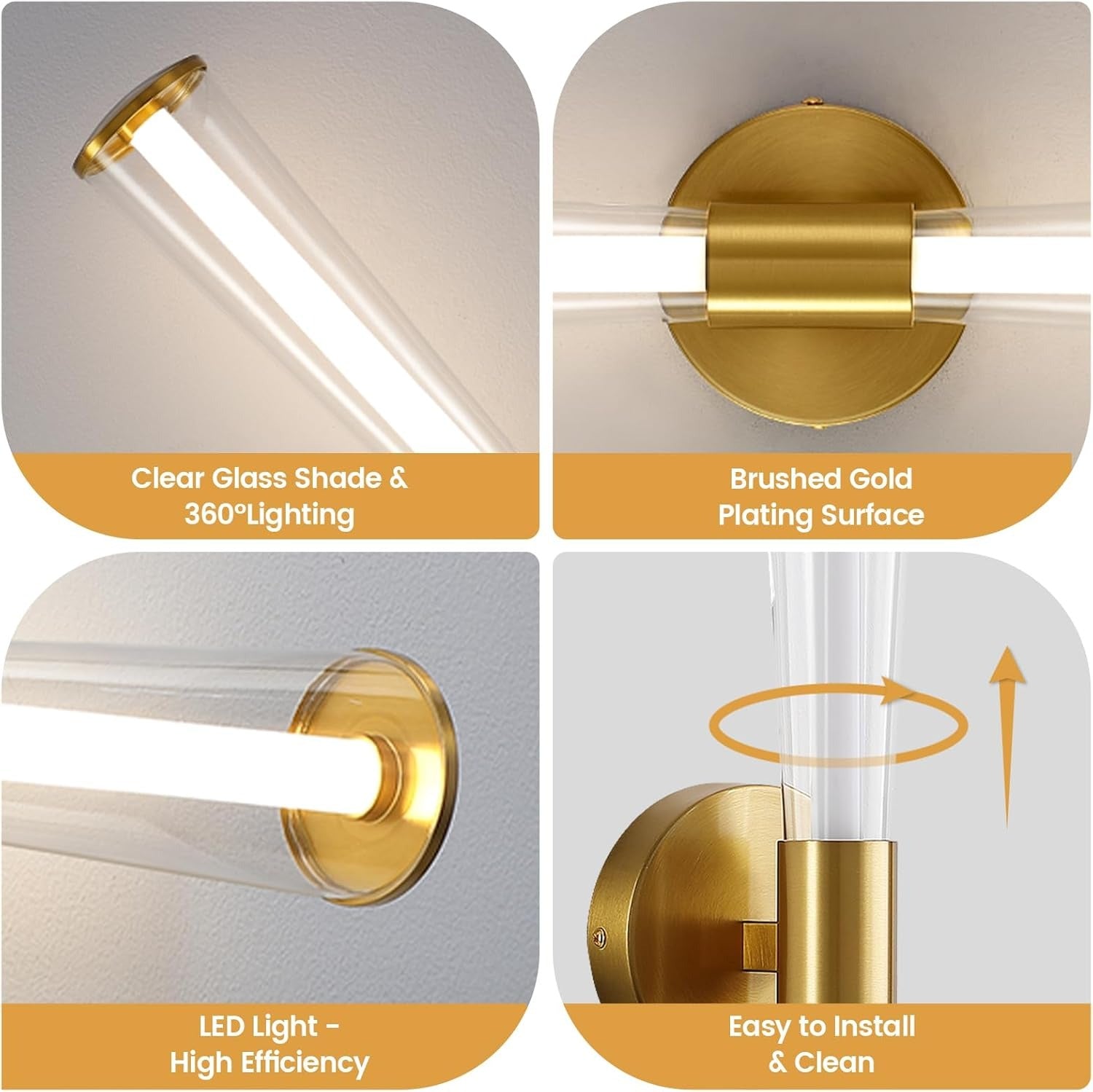 Gold Vanity Light for Bathroom Modern Bathroom Light Fixture Dimmable LED 23inch Horizontal/Vertical Bathroom Wall