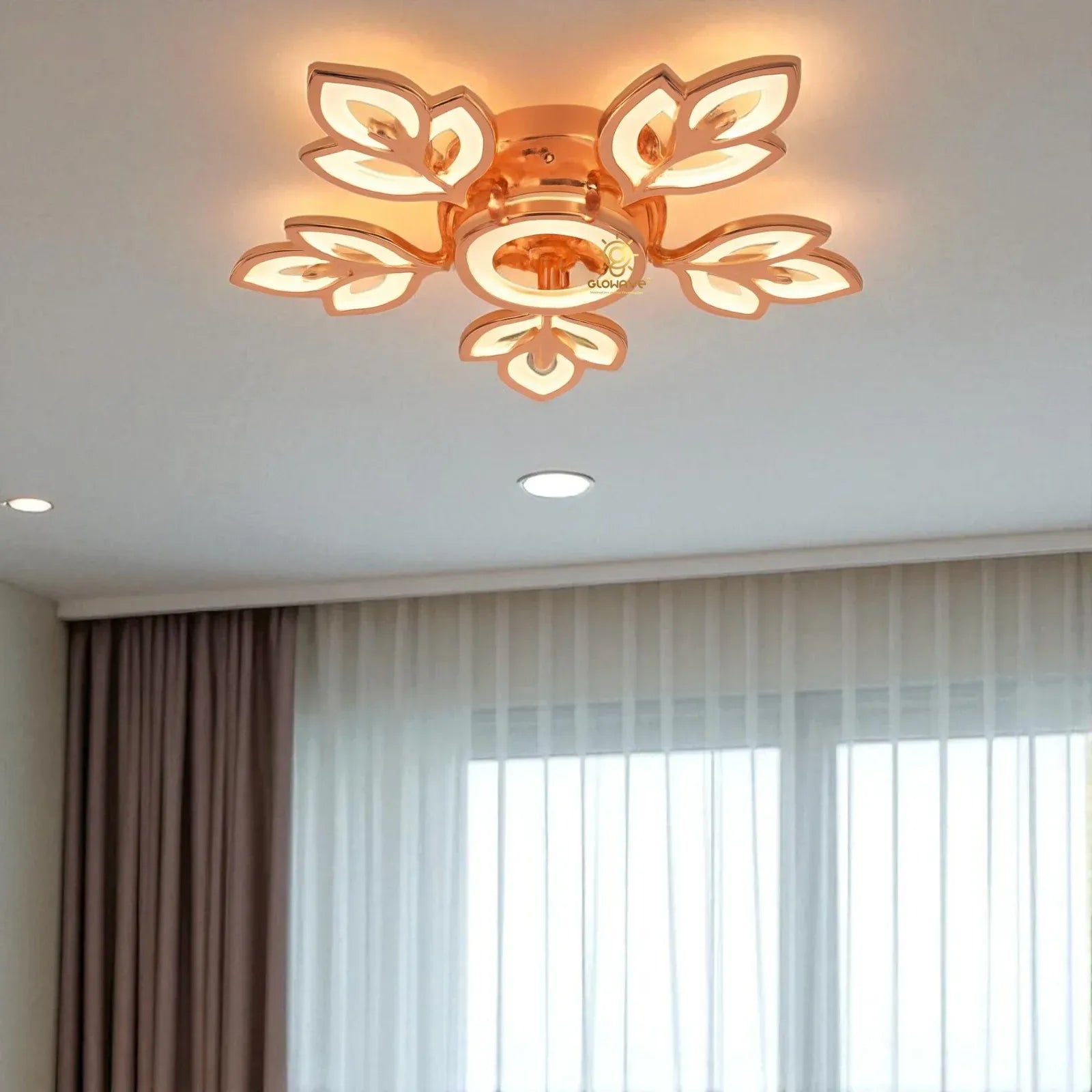 Rose Gold LED 6 Flower Shape Crystal Ceiling Light - Tricolour