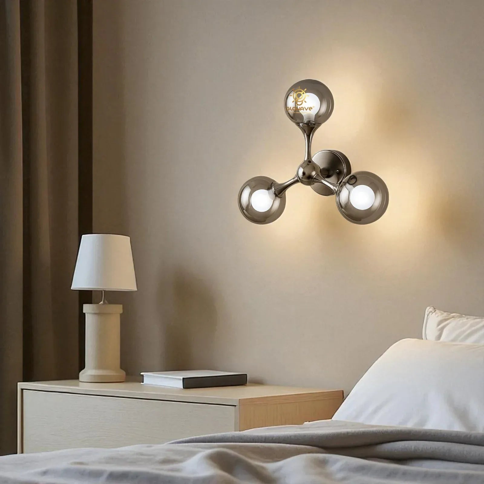 3 smoky Glass Ball Sconce Blub Wall Lamp