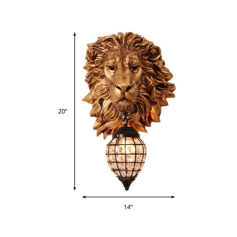 Royal 3D Lion Head Golden Statue Style Decoration Dual Purpose Wall Lamp