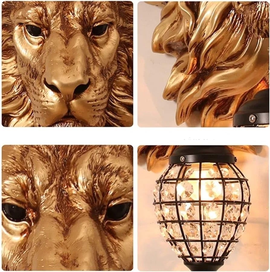 Royal 3D Lion Head Golden Statue Style Decoration Dual Purpose Wall Lamp